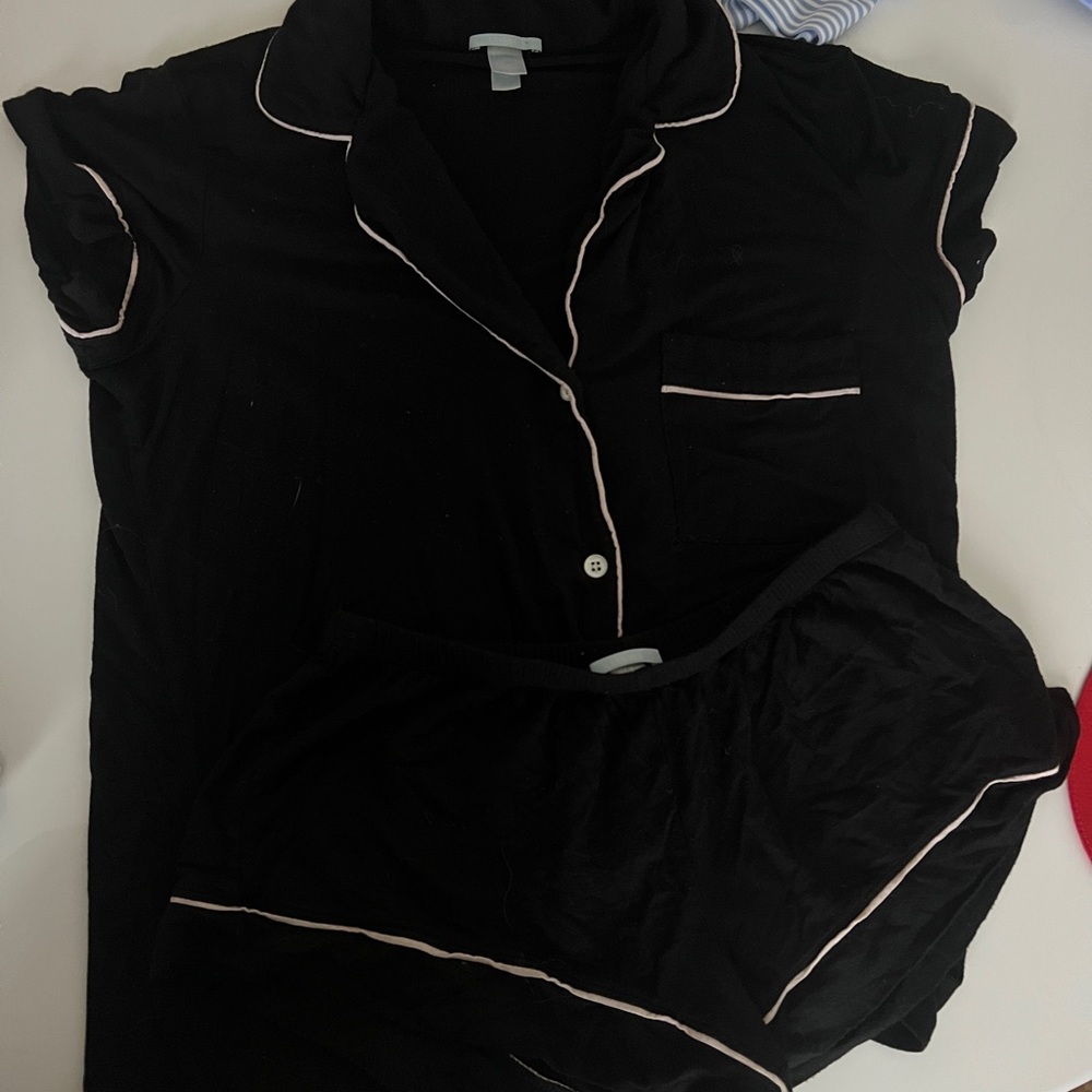 Eberjey Black Pajama Set with White Trim